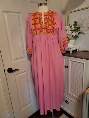 J. Marie The Carlie Midi Dress vibrant pink dress orange Pink Embroidery Small